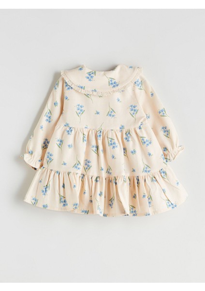 Yeni Sezon Bebe Yaka Fırfırlı Baskılı Kız Bebek Elbise modelleri