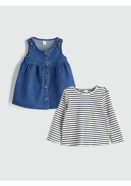 Yeni Sezon Kız Bebek Jean Elbise ve Tişört