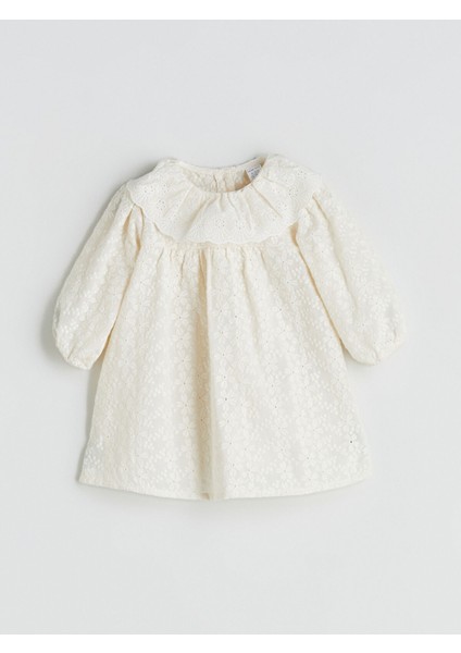 Yeni Sezon Bebe Yaka Çiçekli Kız Bebek Elbise