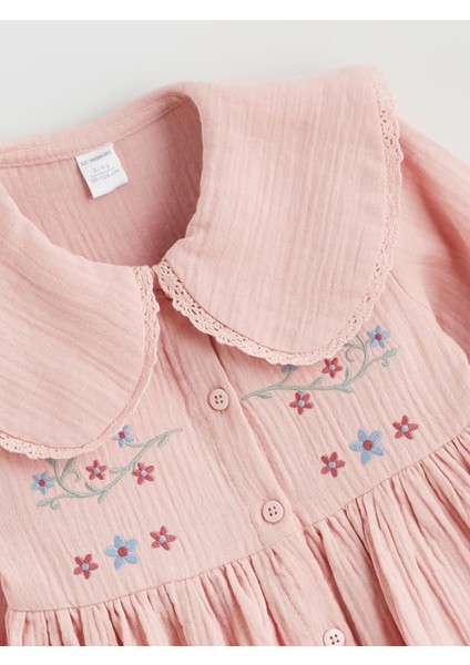 Yeni Sezon Bebe Yaka Çiçekli Kız Çocuk Müslin Elbise fiyatları