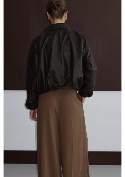 Zr Oversiz Kemerli Bomber Kahverengi Deri Ceket indirimleri