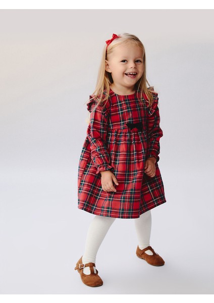 Yeni Sezon Bisiklet Yaka Ekose Kız Bebek Elbise