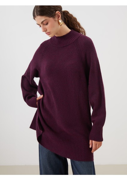 Yeni Sezon Dik Yaka Oversize Kadın Triko Tunik