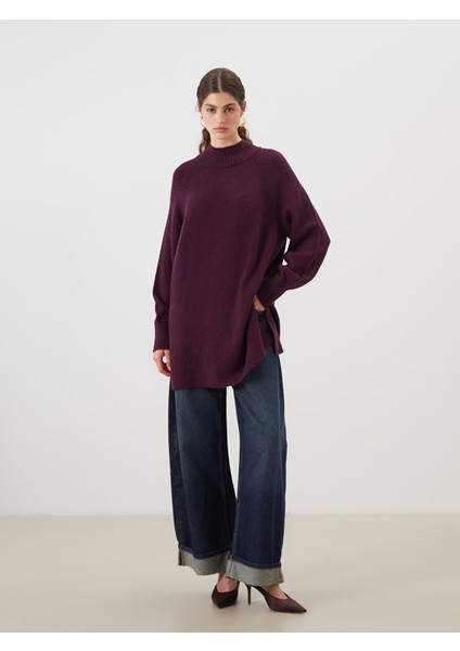 Yeni Sezon Dik Yaka Oversize Kadın Triko Tunik modelleri