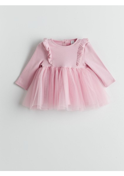 Yeni Sezon Bisiklet Yaka Tütülü Kız Bebek Elbise