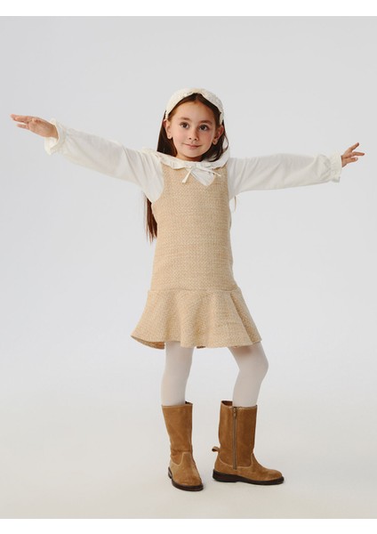 Yeni Sezon V Yaka Kız Çocuk Elbise ve Külotlu Çorap