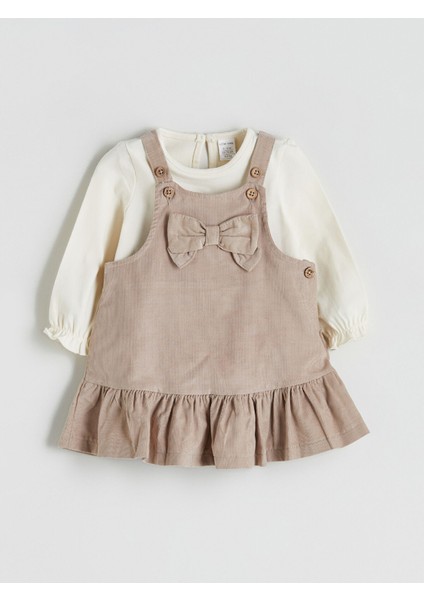 Yeni Sezon Bisiklet Yaka Fiyonk Detaylı Kız Bebek Elbise ve Bluz