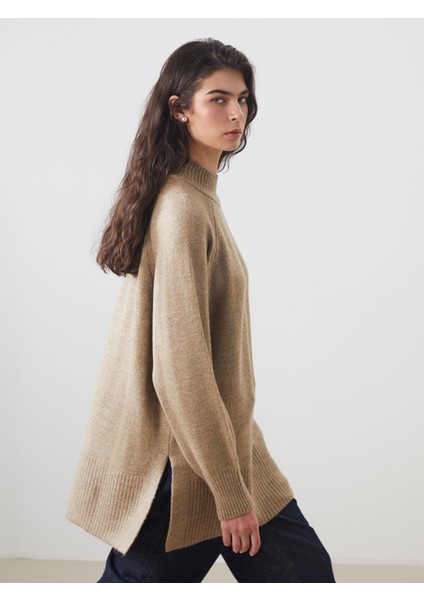 Yeni Sezon Dik Yaka Oversize Kadın Triko Tunik