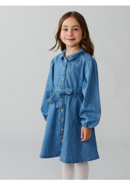 Yeni Sezon Gömlek Yaka Kız Çocuk Jean Elbise fiyatları