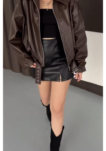 Pb Oversiz Kemerli Bomber Kahverengi Deri Ceket fiyatları