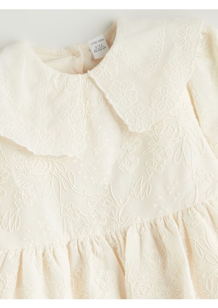 Yeni Sezon Bebe Yaka Nakışlı Kız Bebek Elbise modelleri