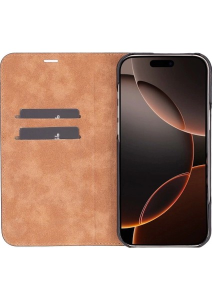 16 Uyumlu, Hakiki Deri, El Yapımı, Cüzdanlı Kılıf, Parlak Siyah