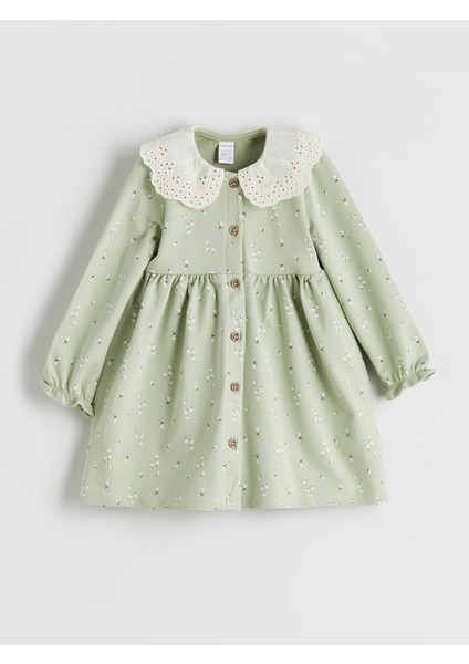 Yeni Sezon Bebe Yaka Çiçekli Kız Bebek Elbise