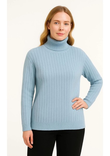 Balıkcı Yaka Bağazlı Triko Kazak Pamuklu Kalın Fitilli Dokuma - Bebek Mavisi fiyatları