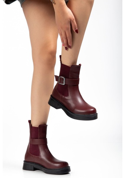 02-2004 Bordo Luna Toka Aksesuarlı Lastikli Günlük Kadın Bot modelleri