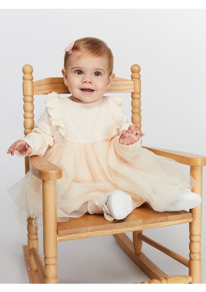 Yeni Sezon Bisiklet Yaka Tütülü Kız Bebek Elbise
