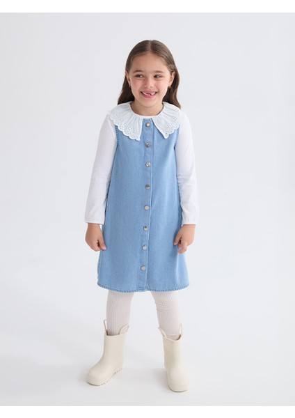 Yeni Sezon Bebe Yaka Kız Çocuk Jean Elbise