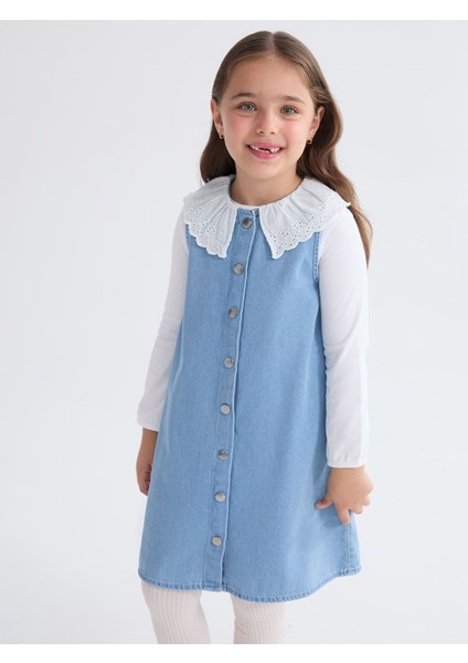 Yeni Sezon Bebe Yaka Kız Çocuk Jean Elbise fiyatları