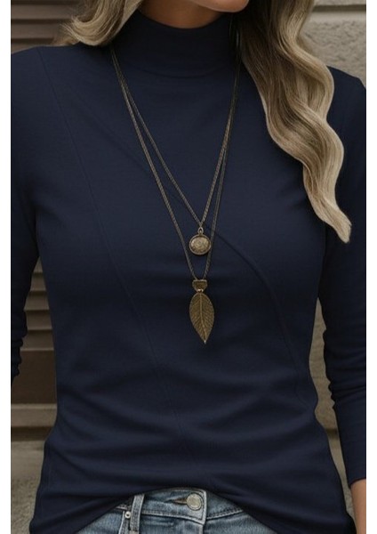 Kadın Uzun Kollu Balıkçı Yaka Önden Şerit Detay Dalgıç Bluz fiyatları