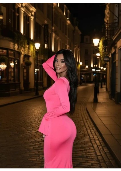 Kadın Uzun Kollu Kare Yaka Volanlı Manşet Detay Maxi Boy Elbise fiyatları