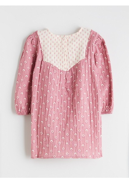 Yeni Sezon Bisiklet Yaka Çiçekli Müslin Kız Çocuk Elbise