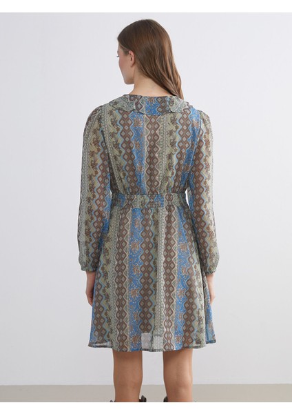 Yeni Sezon V Yaka Çiçekli Şifon Belden Oturtmalı Mini Elbise fırsatları