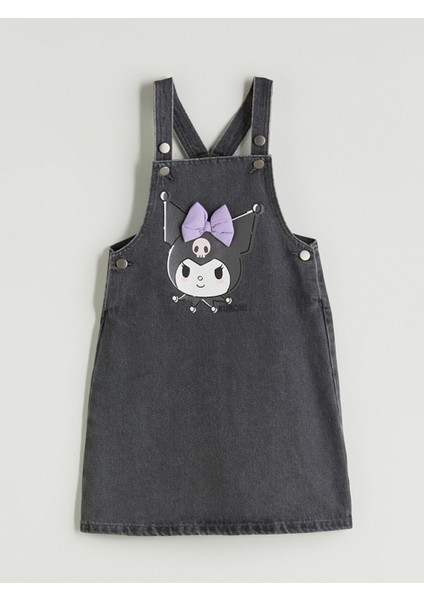 Yeni Sezon Kare Yaka Kuromi Baskılı Kız Çocuk Jean Elbise
