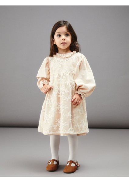 Yeni Sezon Bisiklet Yaka Çiçekli Kız Bebek Elbise