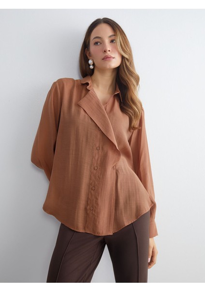 Yeni Sezon Büyük Beden Kruvaze Yaka Kadın Gömlek Tunik