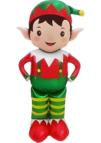 Yılbaşı Balonu Ayaklı Büyük Elf Folyo Balon Yılbaşı Balon Süsü 121-57,5 cm