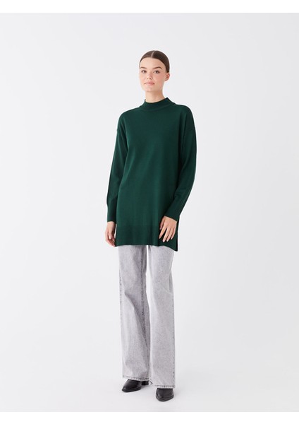 Yeni Sezon Yarım Balıkçı Yaka Düz Uzun Kollu Kadın Triko Tunik modelleri