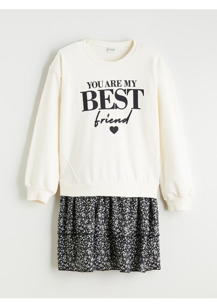 Yeni Sezon Bisiklet Yaka Baskılı Kız Çocuk Elbise