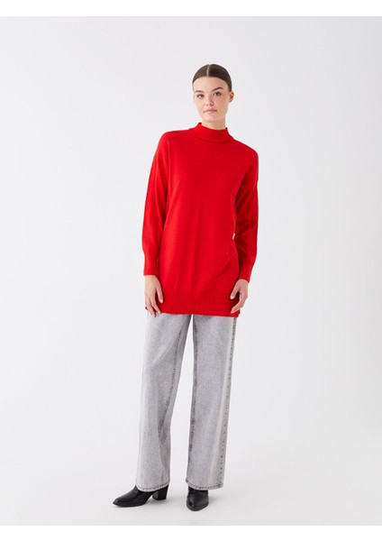 Yeni Sezon Yarım Balıkçı Yaka Düz Uzun Kollu Kadın Triko Tunik modelleri