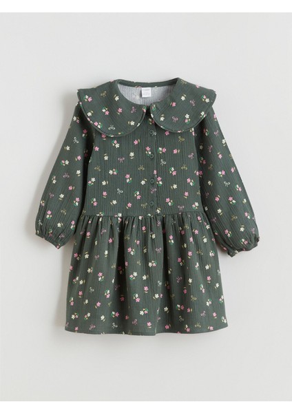 Yeni Sezon Bebe Yaka Çiçekli Kız Çocuk Müslin Elbise modelleri