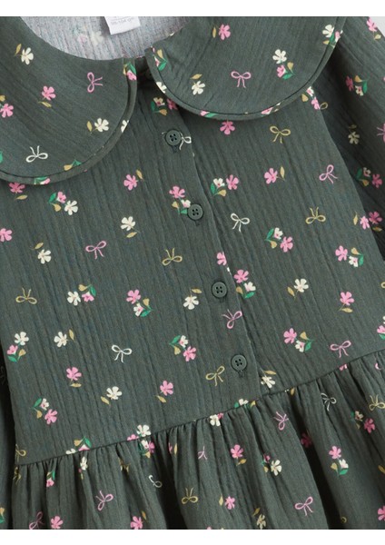 Yeni Sezon Bebe Yaka Çiçekli Kız Çocuk Müslin Elbise fırsatları