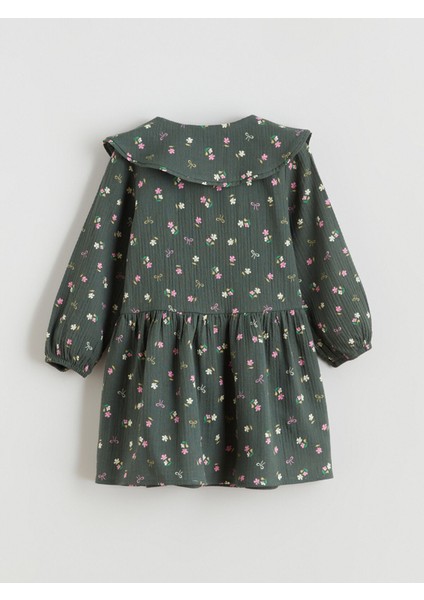 Yeni Sezon Bebe Yaka Çiçekli Kız Çocuk Müslin Elbise indirimleri