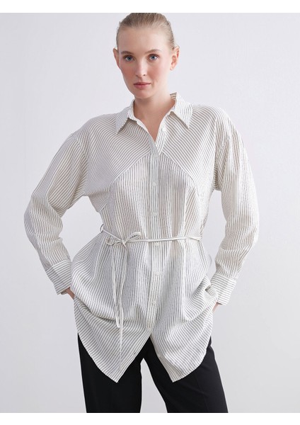 Yeni Sezon Çizgili Kadın Gömlek Tunik