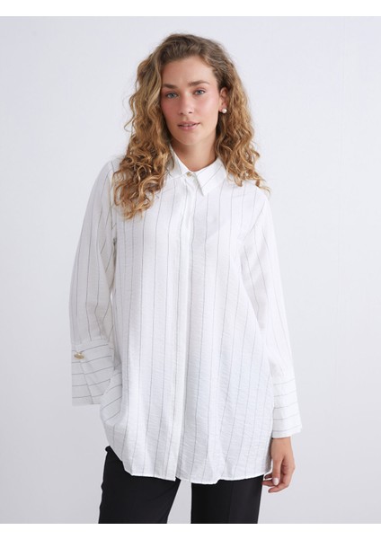 Yeni Sezon Büyük Beden Çizgili Kadın Gömlek Tunik