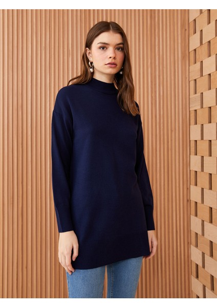 Yeni Sezon Yarım Balıkçı Yaka Düz Uzun Kollu Kadın Triko Tunik modelleri