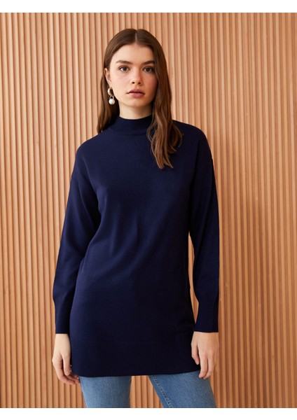 Yeni Sezon Yarım Balıkçı Yaka Düz Uzun Kollu Kadın Triko Tunik fiyatları