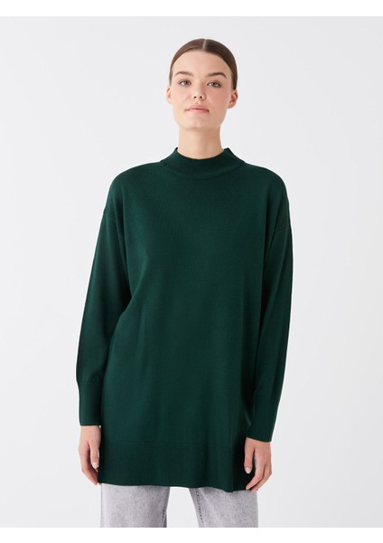 Yeni Sezon Yarım Balıkçı Yaka Düz Uzun Kollu Kadın Triko Tunik