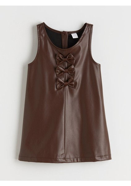 Yeni Sezon Fiyonk Detaylı Deri Görünümlü Kız Çocuk Elbise ve Külotlu Çorap fiyatları