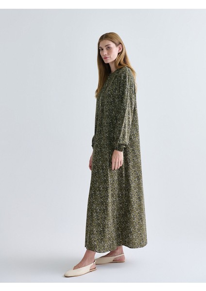 Yeni Sezon Hakim Yaka Desenli A Kesim Elbise