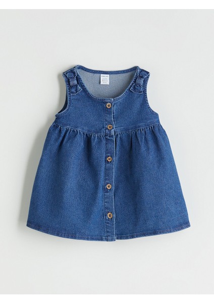 Yeni Sezon Bisiklet Yaka Kız Bebek Jean Elbise