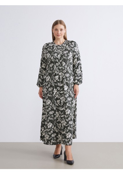 Yeni Sezon Büyük Beden Hakim Yaka Desenli A Kesim Elbise fiyatları