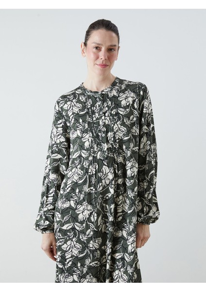 Yeni Sezon Büyük Beden Hakim Yaka Desenli A Kesim Elbise modelleri