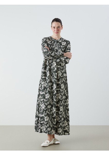 Yeni Sezon Büyük Beden Hakim Yaka Desenli A Kesim Elbise