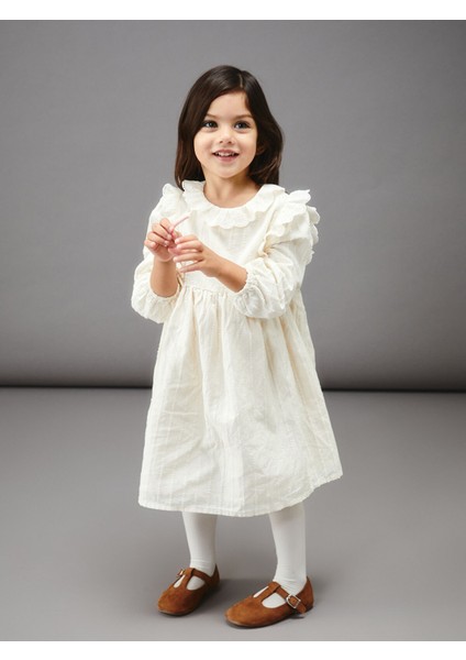 Yeni Sezon Bebe Yakalı Fırfırlı Kız Bebek Elbise