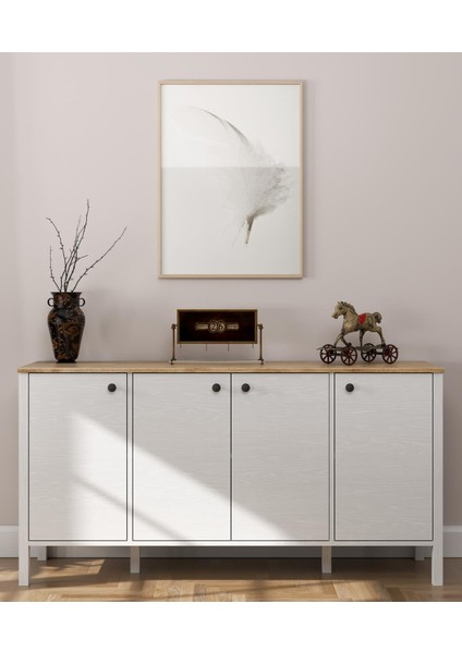 Lumera Iskandinav Konsol 4 Kapaklı 6 Bölmeli Mdf Profil Ayaklı 180 cm Konsol - Wood Beyaz fiyatları