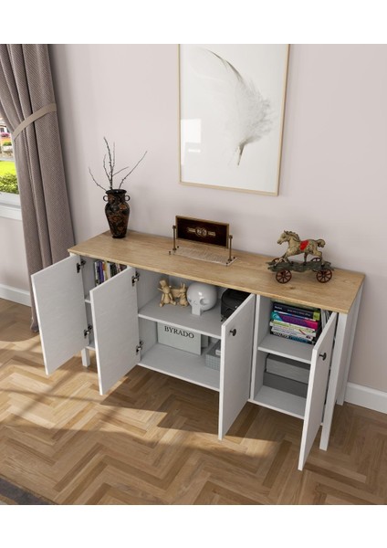 Lumera Iskandinav Konsol 4 Kapaklı 6 Bölmeli Mdf Profil Ayaklı 180 cm Konsol - Wood Beyaz modelleri
